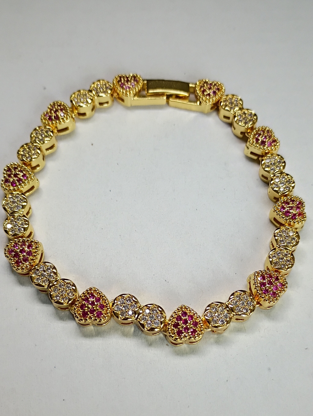 New Gold-Tone Heart Tennis Bracelet with Pink & Clear Stones - Women Jewelry 🚨